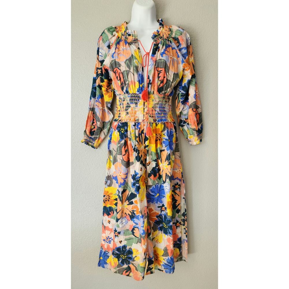 Shoshanna Multicolor Floral Smocked Waist Midi Dress